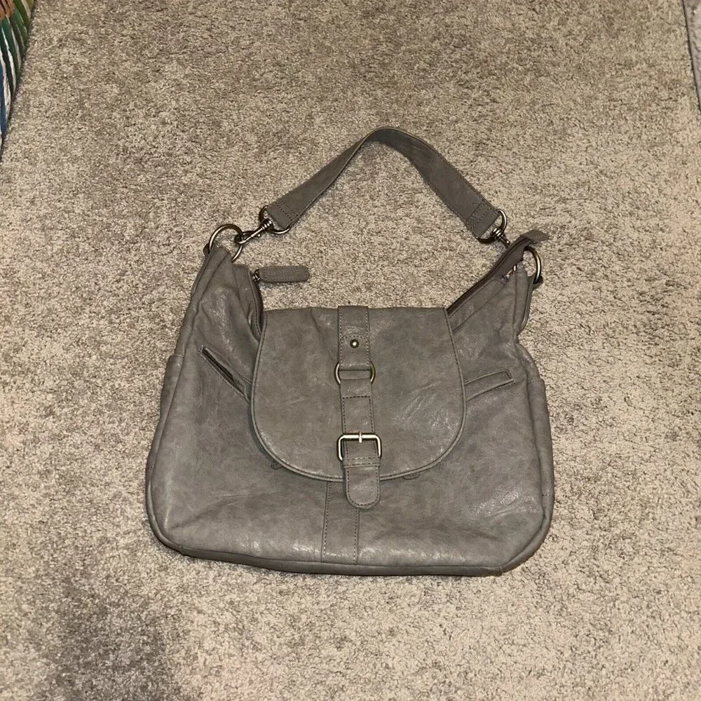 Kelly Moore Gray Leather Medium Size Spacious Hobo Camera Shoulder Bag Purse